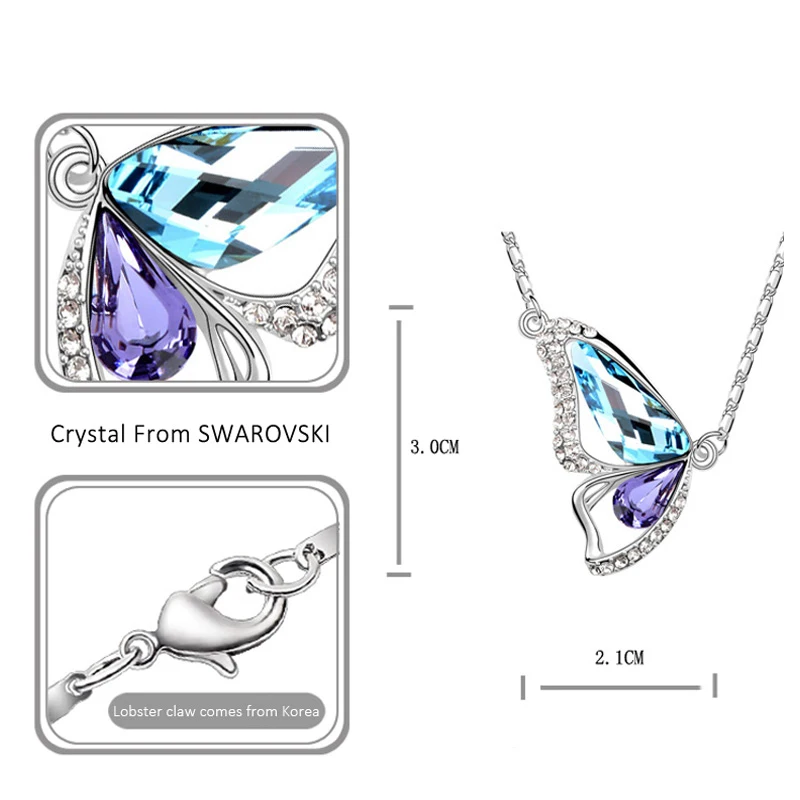 Baffin Милая бабочка кулон цепочки и ожерелья кристаллами от Swarovski серебро цвет цепи Colar Femme себе ювелирные изделия подарок на день матери