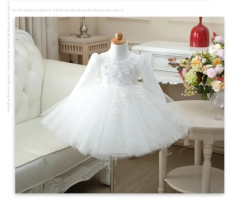 Top Quality Brand Girl Wedding Dress Lace Princess Party Sequin Tutu Infants Long-sleeve Bridesmaid Clothes | Детская одежда и
