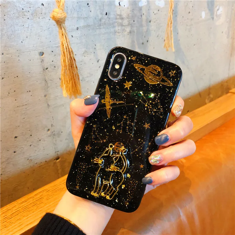 super cute transparent embossment cat shimmering powder soft shell IMD phone case for iphone 6 7 8 Plus X XR XS MAX |