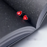 daisies real 925 sterling silver cute heart enamel red stud earrings for women girls wedding party fashion jewelry