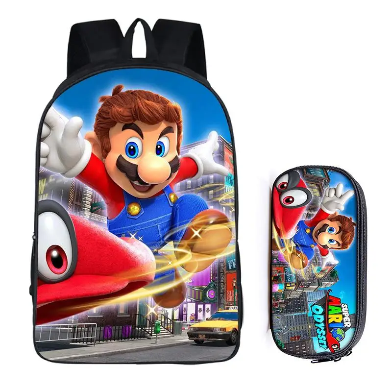 2Pcs Mario 20 16 дюймов Mario Bros Sonic the Hedgehog, школьная сумка для детей, рюкзак для мальчиков, детские школьные наборы, сумка-карандаш, школьная сумка для малышей - Цвет: 2Pcs Mario 20