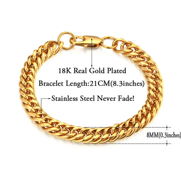 Gold Color 801 Мужская Золотая цепочка, мужской браслет, кубинские звенья, цепь из нержавеющей стали и звенья, браслеты для мужчин, новинка, ювелирное изделие золотого цвета - Окраска металла: Gold Color 801