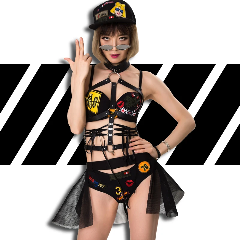 

Женский танцевальный костюм Бейонсе, черный костюм для бара, диджея, одежда для шоу, праздников, Rave, сценический костюм VDB661