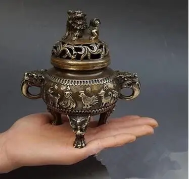 ntique bronze copper ornaments small antique crafts twelve zodiac lion disc smoked copper incense burner