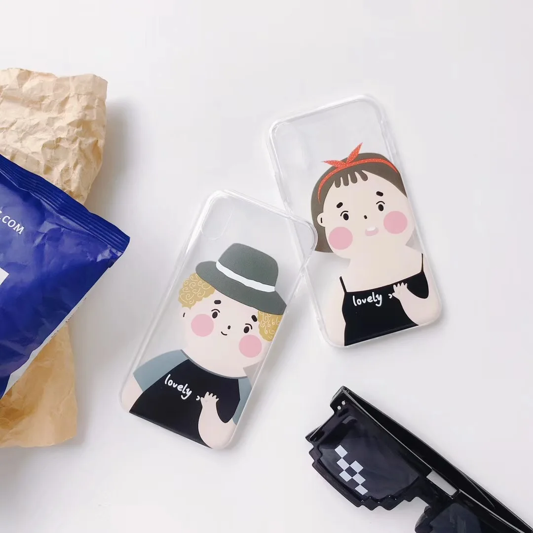 ILAIC Soft Cute Cartoon Boy Girl Lovers Phone Case for iPhone 7 Plus 6 6S 8 X Back Cover Couples Fundas |