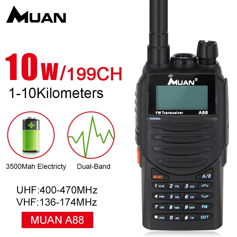Муан A88 Walkie Talkie 10 км двухстороннее радио двухдиапазонный УКВ 199CH Портативный Хэм CB