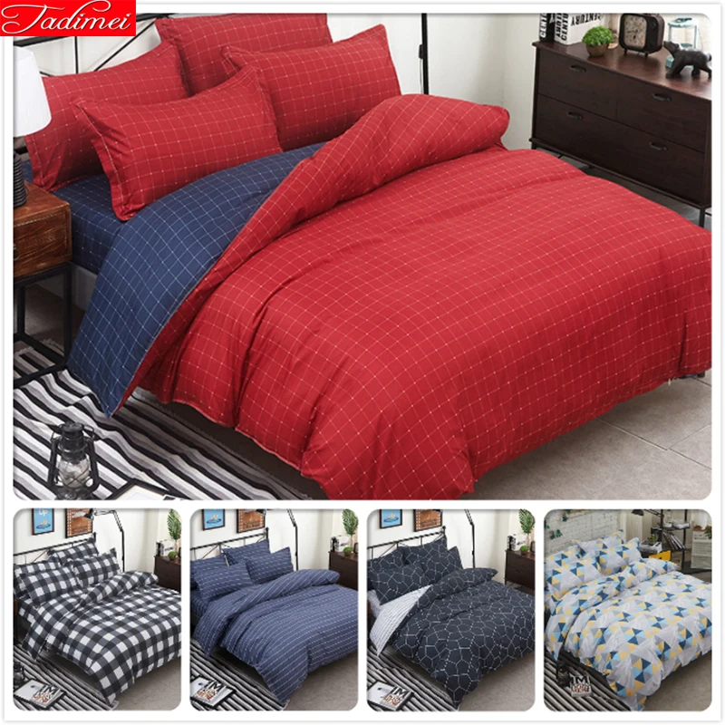 Комплект постельного белья из 3 предметов в красно синюю клетку 4 шт. Мягкое