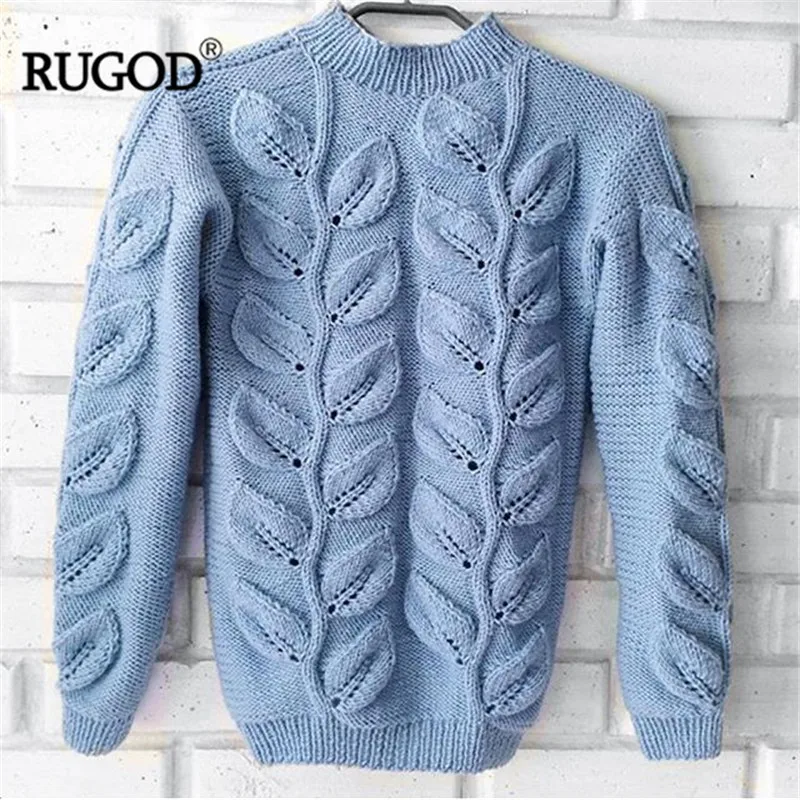 RUGOD 2020 Autumn Winter Warm Knitted Pullover Women Elegant Leaves Pattern Knitwear Sweater Female Coat Outwear | Женская одежда