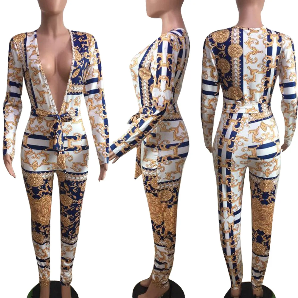 3D Пейсли графический принт облегающая длинный рукав v образный ворот сексуальная