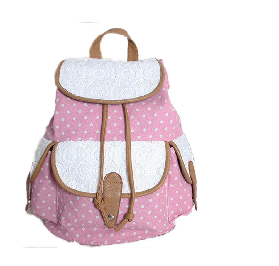Fashion Polka Dot Lace Embroidery Backpack Canvas Bags Women'S Travel School Backpacks free shiping|backpacks day|backpack bucklebackpack sports