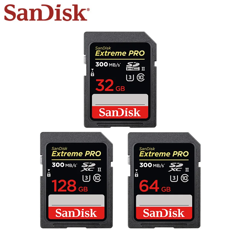 

SanDisk Extreme Pro 300MB/s U3 32GB 64GB 128GB SD Card SDHC SDXC Class 10 Memory Card UHS-II Flash Card For Camera