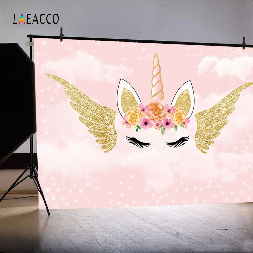 Laeacco мультфильм цветы Единорог Крыло дети фотографии фоны индивидуальные фотографические фоны для фотостудии