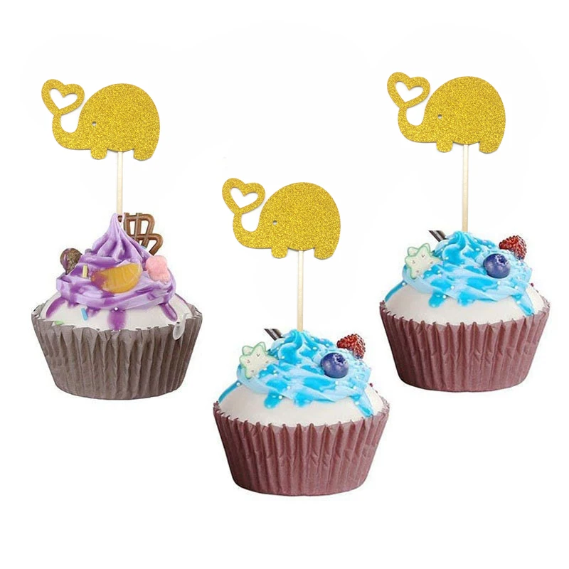 

10Pcs Glitter Elephant Cupcake Toppers Baking Birthday Party Baby Shower Wedding Food Picks Decor cake decorating