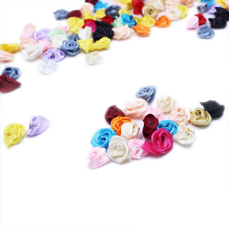mixed 100pcs 100 шт 15 мм смешанные цвета маленькая Роза цветок Мини атласная лента ручной работы голова розы свадебные скрапбукинг украшения Одежда Аксессуары - Цвет: mixed 100pcs