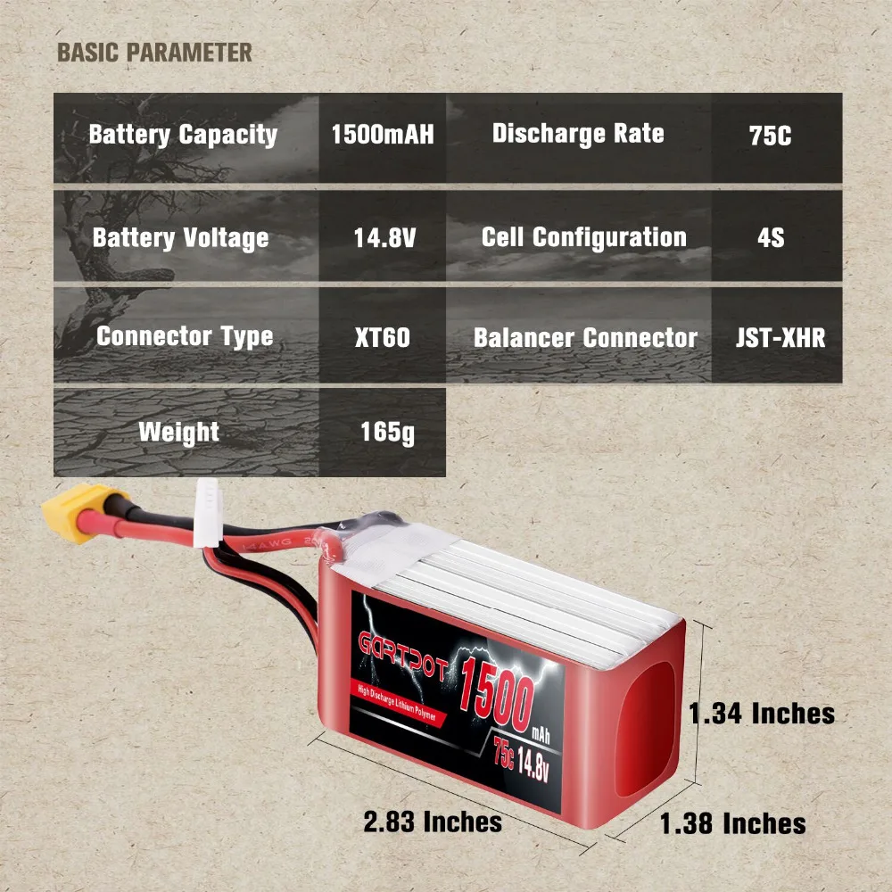 2 упаковки аккумулятор GARTPOT lipo 1500 мАч 14 8 в fpv 75C Lipo для дрона с XT60 радиоуправляемого