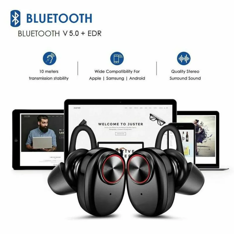 Мини Bluetooth наушники с V5.0 стерео звук беспроводные Встроенный микрофон громкой