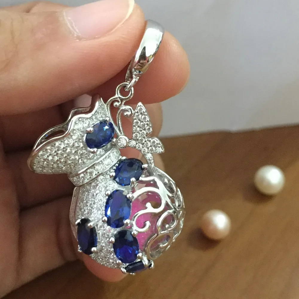 Твердая S925 Lucky Treasure Bag медальон клетка с блестящим цирконием можно положить 6 12 5 мм