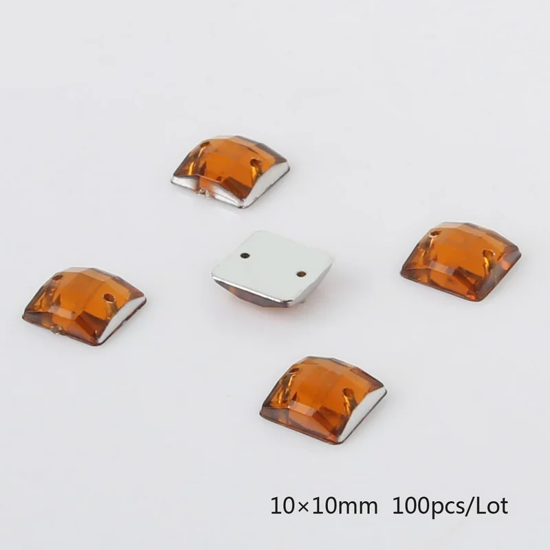 100 шт 10*10 мм Швейные плоские стразы квадратные акриловые бусины пришить стразовые кристаллы для DIY украшения из ткани - Цвет: Dark Brown
