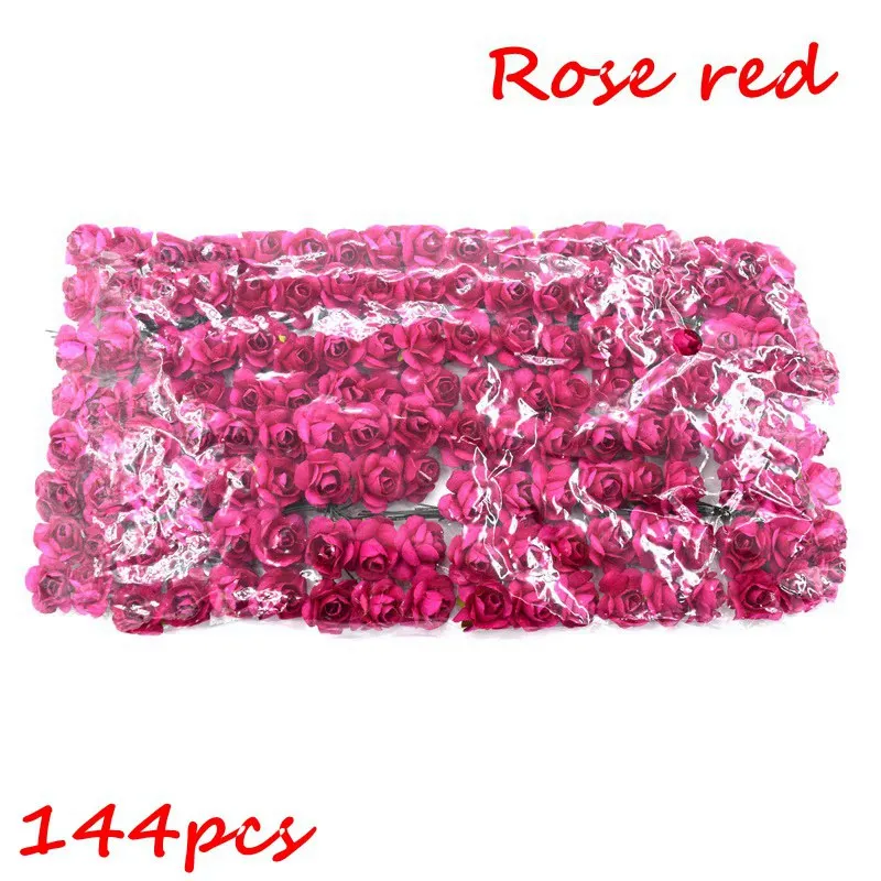 rose red 144 шт миниатюрные Искусственные цветы розы, свадебные украшения, сделай сам, венок, скрапбукинг, искусственные цветы - Цвет: rose red