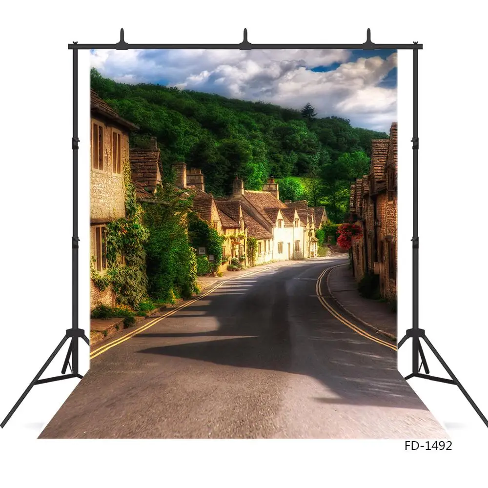 

Photography Backgrounds for Photo Studio Retro Small Town Street Vinyl Cloth Portrait Photo Backdrops for Kids Baby Photobooth