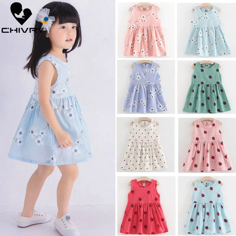 Детские летние платья платье трапециевидной формы из хлопка и льна без рукавов с