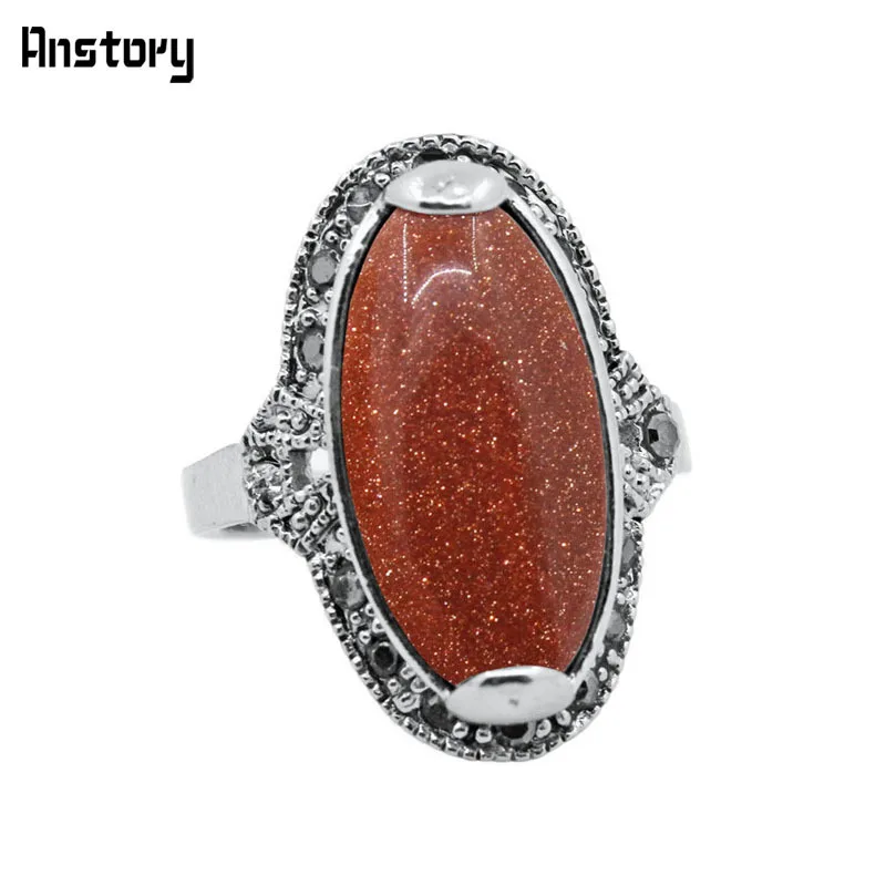 Овальный Золотой Sandy камень горный хрусталь Кольца для Для женщин Античная