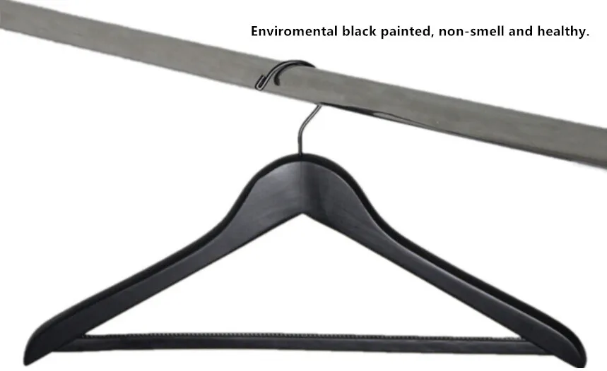 Высококачественная Толстая черная деревянная вешалка для костюмов с штангой