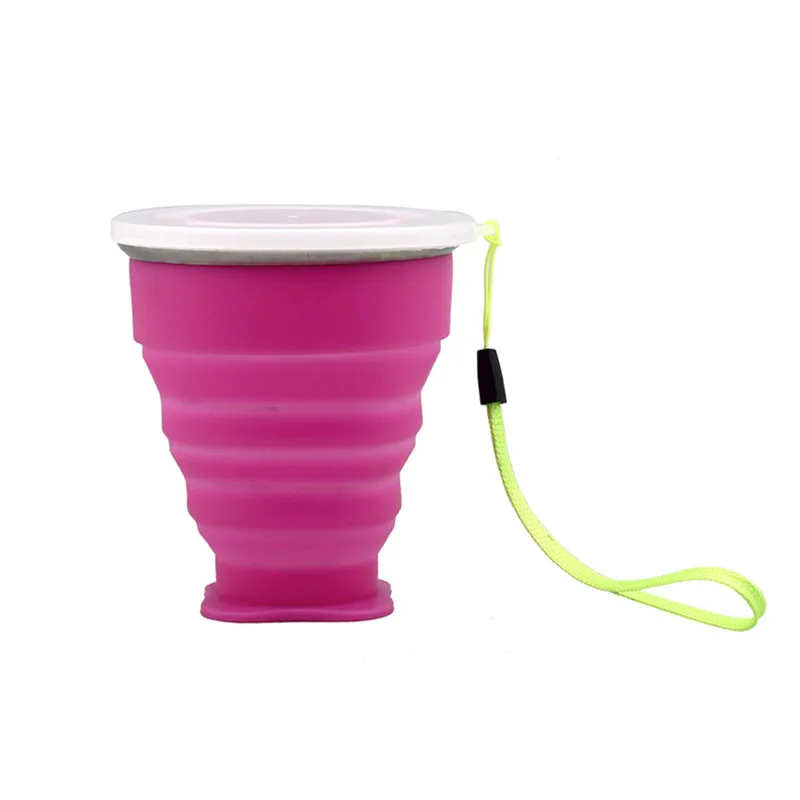 Portable Collapsible Metal ring Transparent Cover Cup Creative Outdoor Travel Folding Retractable Drinking Cups 240ml