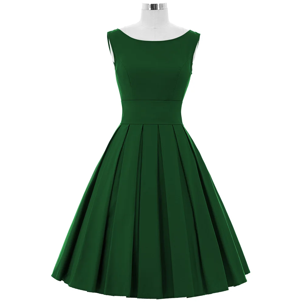 Женское плиссированное платье в стиле ретро без рукавов с круглым вырезом |