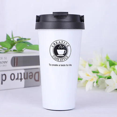 500ML White Кофейная кружка из нержавеющей стали, термос, стакан, чашки, вакуумная колба, дорожная термо-бутылка для воды, чайная кружка, Термокружка, автомобильные бутылки для воды - Color: 500ML White