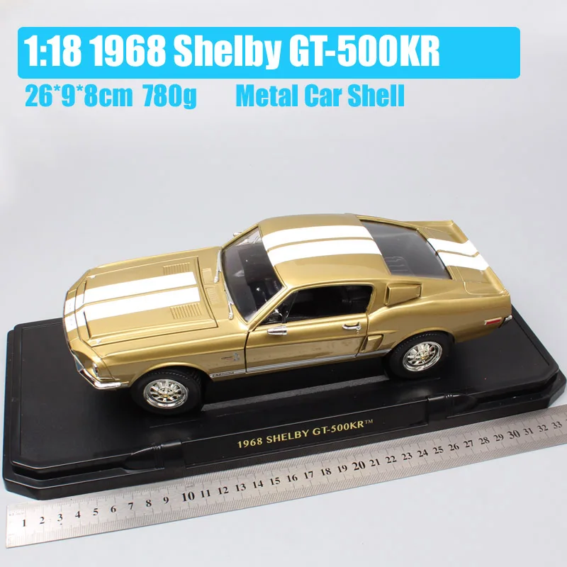 1/18 большой масштаб Классика Ретро Старый Ford Shelby Mustang GT 500KR 1968 гоночный литой автомобиль металлическая Модель автомобиля игрушки подарки для детей - Цвет: 1968Shelby GT-500KR