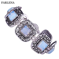 farlena jewelry ancient silver plated square opal bracelets chain for women men vintage semi precious stone bracelet