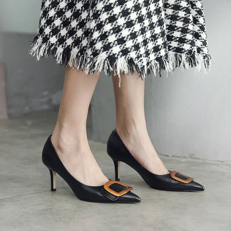 

ASUMER size 34-40 new genuine leather shoes women pointed toe shallow pumps shoes women elegant dress office high heels shoes