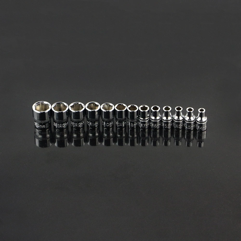 Фото YOFE 15 штук 1/4 "4-14 мм гнездо гаечный ключ головка Метрическая розетка комплект YOFE 15 штук 1/4 "4-14 мм гнездо гаечный ключ головка Метрическая розетка комплект