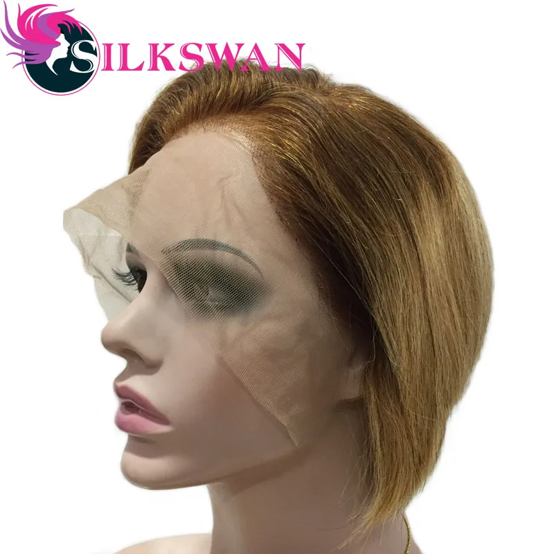 T4 27 Silkswan короткие стриженые парики, человеческие волосы remy, Парики 150 плотности T4/27 цветов 13*4, натуральные короткие парики на кружеве - Цвет: T4 27