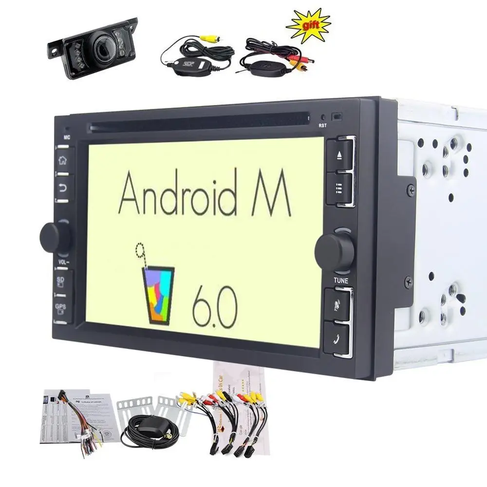 Беспроводная резервная камера + 6 2 ''Android 0 двойной Din автомобильный стерео DVD CD