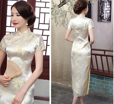 Yellow Plum Blossom Церемониальные платья Cheongsam длинная консультация клиентская служба двери отеля Добро пожаловать работа Восточный одежда церемониальный халат Longue Femme - Цвет: Yellow Plum Blossom