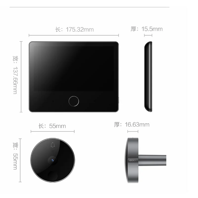 Xiaomi Luke умный дверной видео дверной звонок кошачий глаз молодежное издание CatY серый Mijia приложение управление аккумуляторная ips дисплей широкий угол