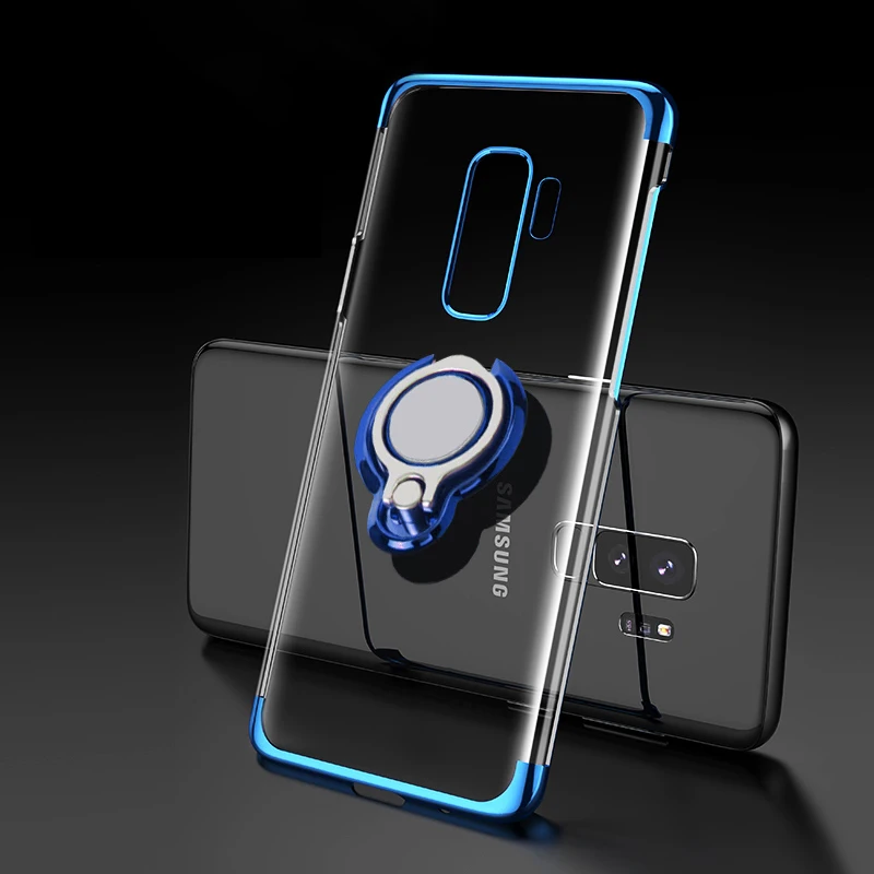 Роскошные 360 Кронштейн палец кольцо чехол для Samsung Галактики S8 S9 плюс силиконовый