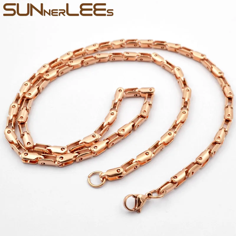 Rose-Gold SUNNERLEES ожерелье из нержавеющей стали 3~ 4 мм Геометрическая Цепочка Золото Серебро Черный для мужчин женщин модные украшения подарок SC95 N - Окраска металла: Rose-Gold