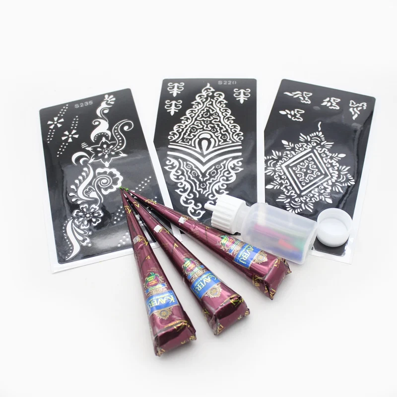 3 шт. коричневая черная индийская паста для татуировки хной + трафареты