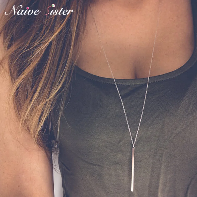 Простое длинное ожерелье с подвеской палочкой для женщин металлическая цепочка
