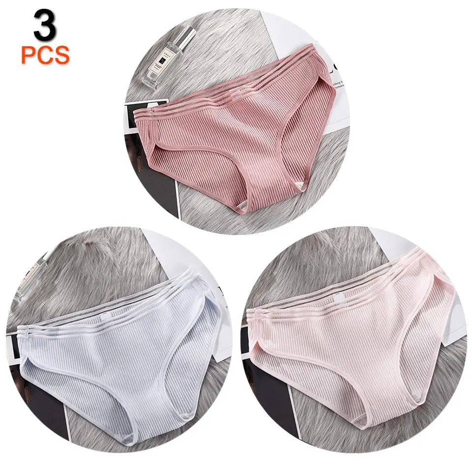 Dpink G-green Qpink 3 шт./лот, хлопковые трусики для женщин, нижнее белье, сексуальные трусики, бесшовные трусы, женское нижнее белье, белье в полоску размера плюс M-4XL - Цвет: Dpink G-green Qpink