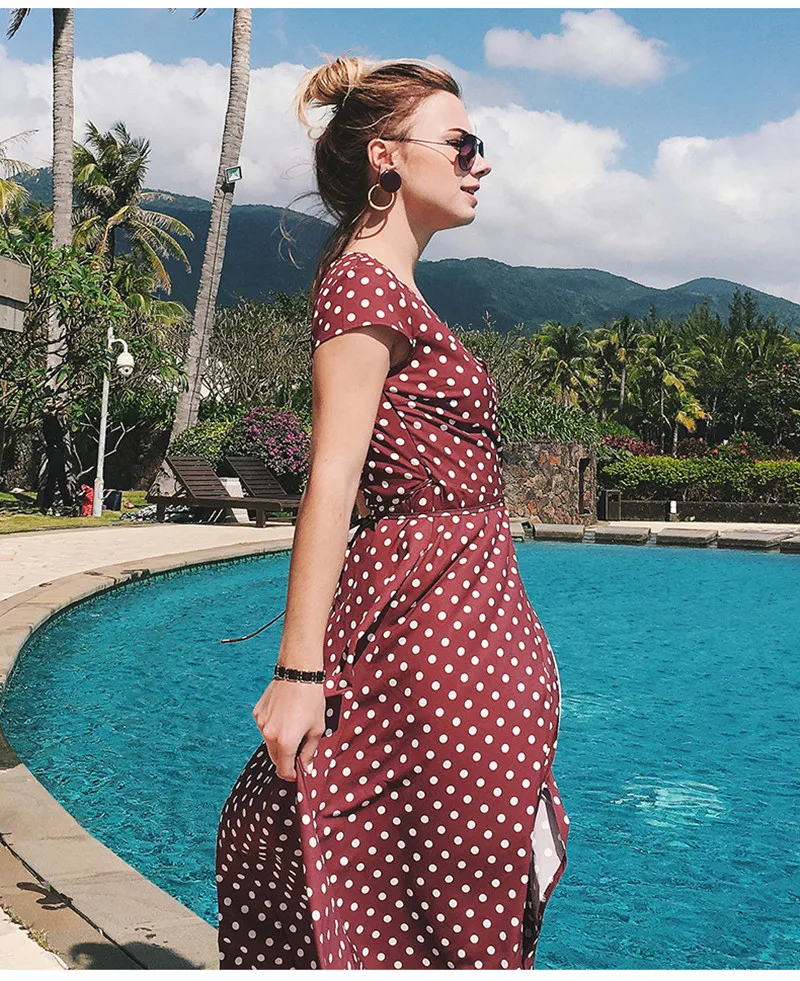 платье летнее женское 2019 туника пляжная длинное макси в горошек платья больших