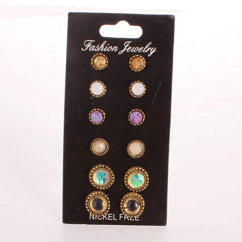 M MISM Мода 6 пар/компл. жемчуг серьги гвоздики для женщин круглый горный хрусталь