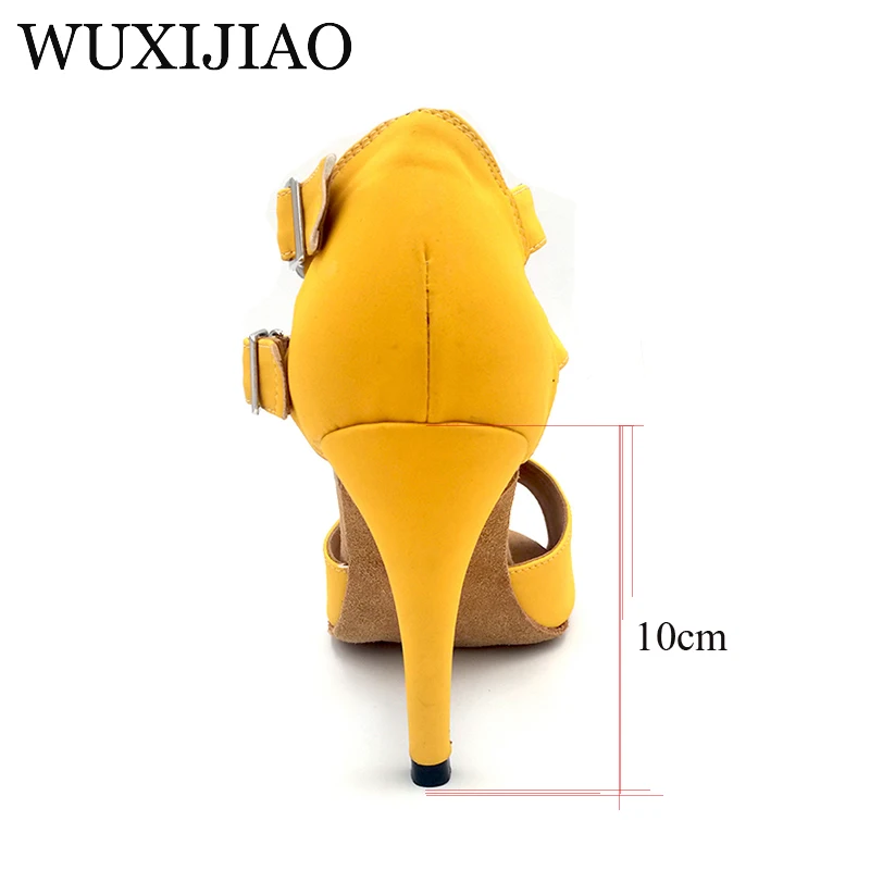 WUXIJIAO/желтая фланелевая обувь для латинских танцев с мягкой подошвой; обувь для танго, самбы, сальсы; женские туфли на каблуке 6-10 см