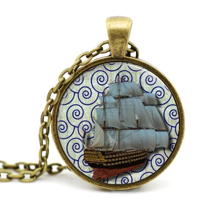 Vintage Pirate Ship Necklace Ocean Sailing Nautical Sailboat Art Pendant | Украшения и аксессуары