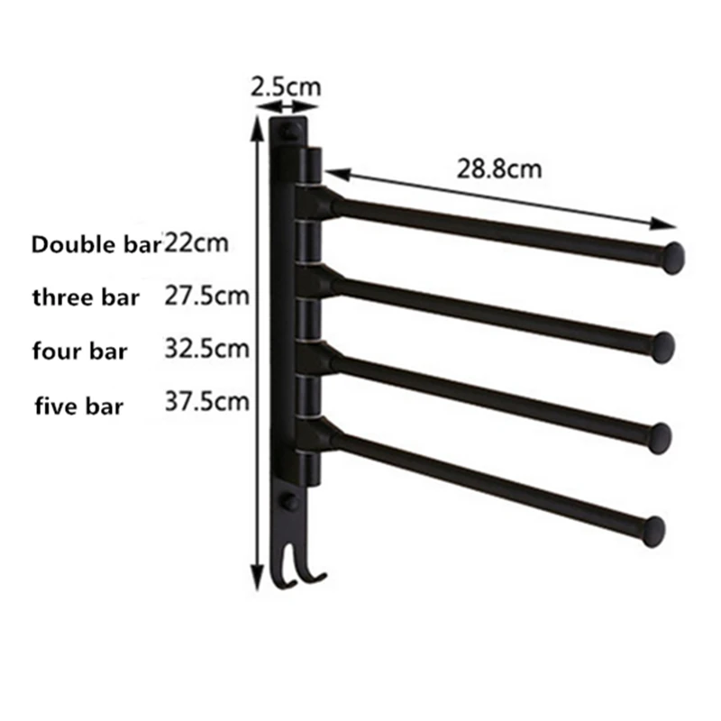Hongdec настенный поворотный держатель для полотенец алюминиевый черный ванной