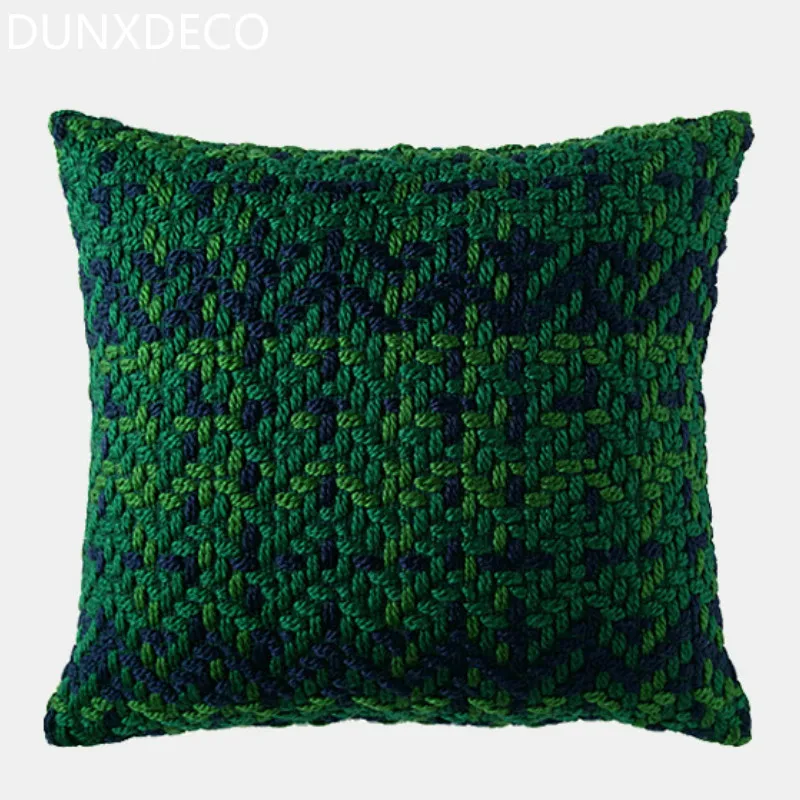 Dunxdeco Чехлы для подушек Площадь декоративные Наволочки Современные европейские синий зеленая линия шерсть Вязание coussin диван Председатель Декор