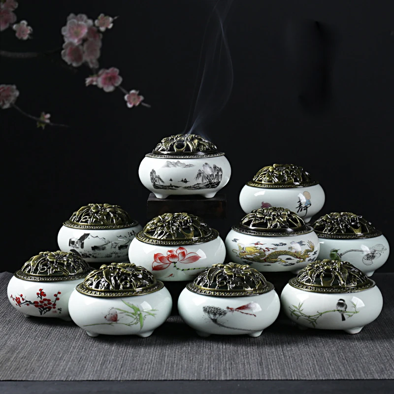 Ароматическая горелка Керамическая пластина медная крышка Будда античный сплав